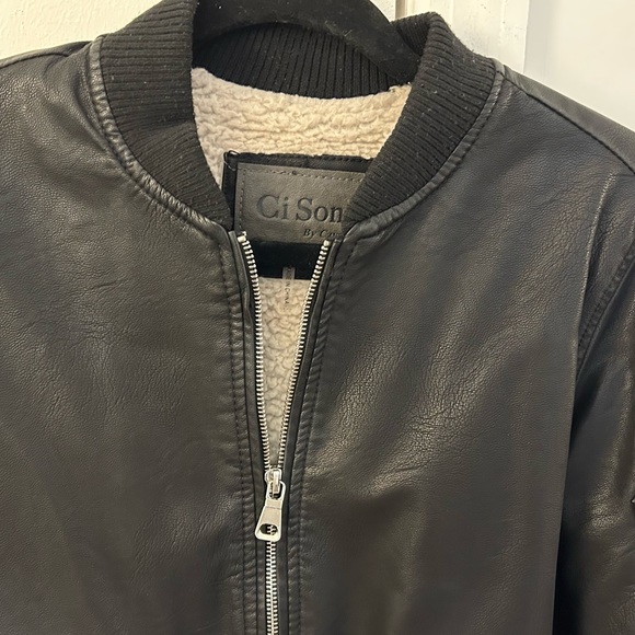 Ci Sono Black Faux Leather Bomber Jacket with Sherling Line; size S - Picture 2 of 5